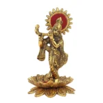 Metal Made Lord Krishna Standing on Lotus playing Flute