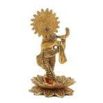 Metal Made Lord Krishna Standing on Lotus playing Flute